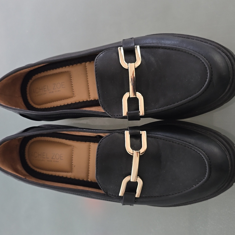 Rachel Zoe Black Loafers with Gold Detailing